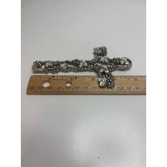 SILVER METAL Crucifix with Grapes and Branches CROSS Made in Cecchini WALL DECOR - Picture 6 of 7